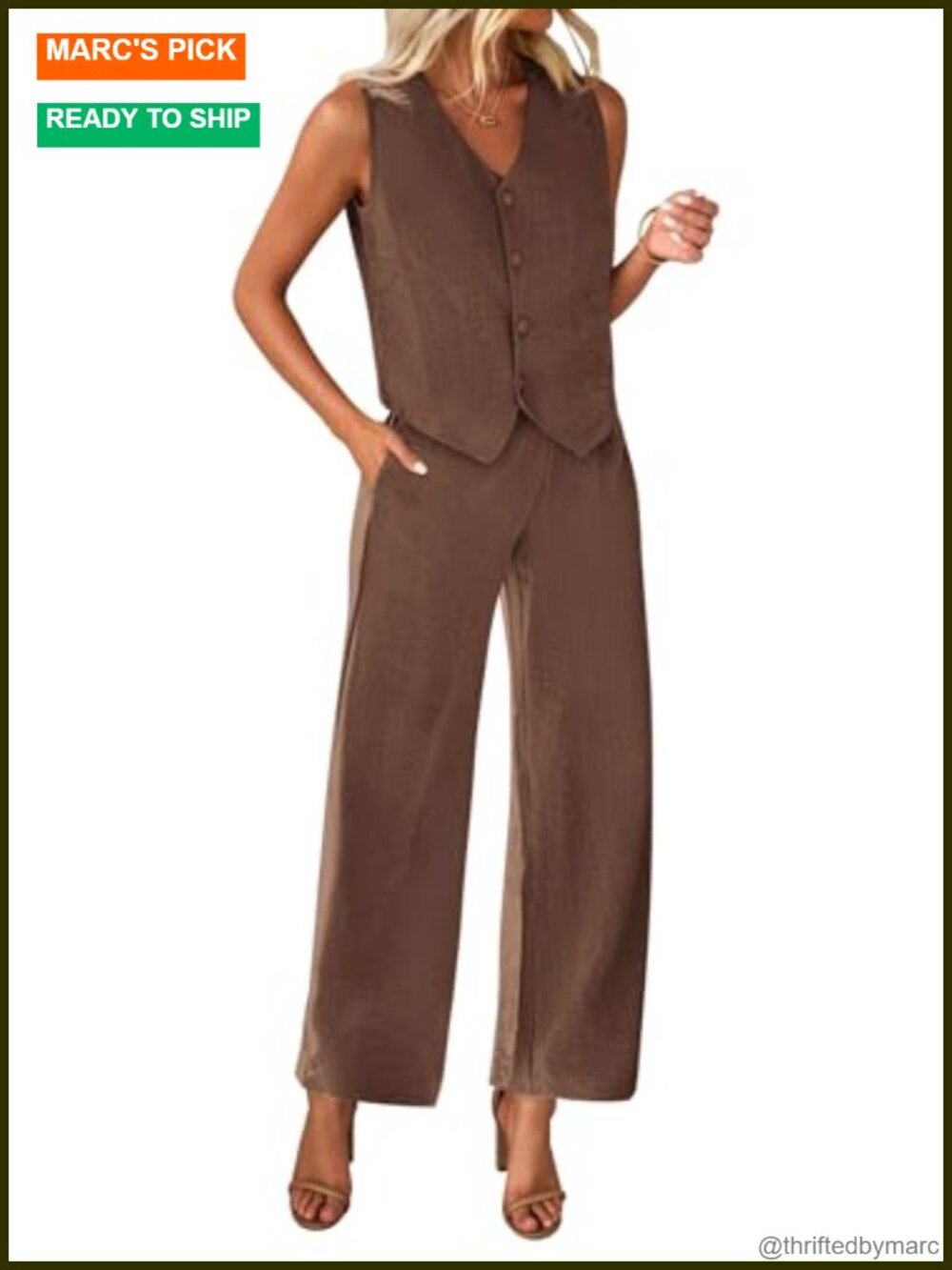 Women's 2 Piece Pantsuit Set V-Neck Vest Wide Leg Pants Office Business Casual